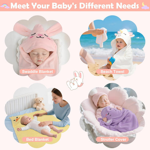 12 4 8 Set, CandyHome PCS Baby Bath Towels for Infants Toddlers, PCS Animal Hooded Baby Towels & PCS Washcloths Ultra