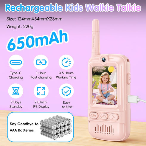 A Artman 2 Pack 3-12 Artman Video Walkie Talkies for Kids, Rechargeable Walkie Talkies with Screen, Long Range Two Way