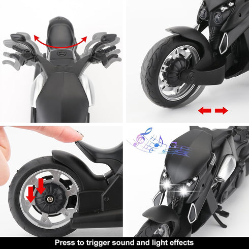 BDTCTK 1:12 Compatible Travertson V-rex Motorcycle Toy Car, Model Car Gift for Adults and Kids (Black)