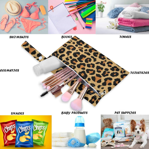 visesunny 2Pcs 2 Leopard Grain Wet Bag with Zippered Pockets Snap Handle Washable Reusable Roomy