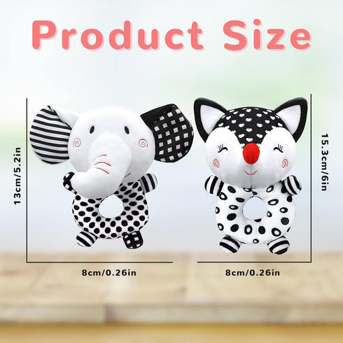 Baby Rattles 0-6 Months, Newborn Toys, Black & White High Contrast Plush Stuffed Toys for 0-12 Months Girl Boy