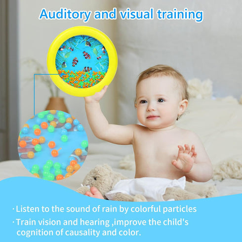Ocean Drum Wave Bead Drum, Gentle Sea Sound Music Gift Musical Educational Tool for Kid Child Baby, Yellow