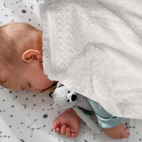 Runeaoys Baby Blanket for Boys Girls Baptism Christening Gifts for Girl Boys Easter Soft White Knitted Shawl Receiving