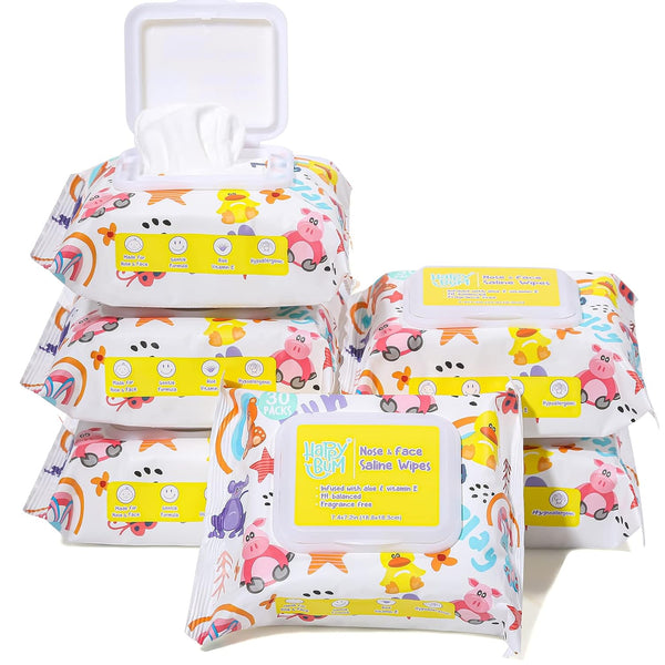 HAPPY BUM - 180 Count Saline Baby Wipes, Unscented, 7.4 x 7.2