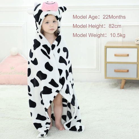 MICHLEY Baby Hooded Swaddling Blanket for Boys Girls, Animal Face Toddler Fall Winter Throw Blankets 0-3 Years(Cow)