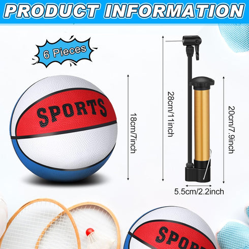 6 Pack Mini Basketball with Pump, 7 Inch Size Inflatable Toy Basketball, Red White and Blue for Teens and Beginners