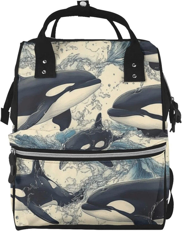 ZSUUGJ Killer Whale Printed Diaper Bag Backpack Baby Bag Multi Function Baby Changing