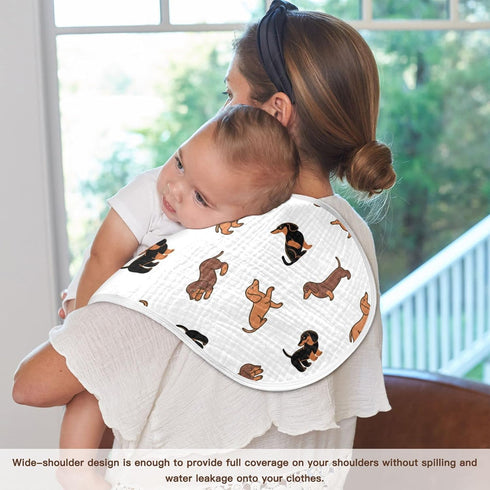 WELLDAY Set 4, 22 11 Inch Muslin Baby Burp Cloths of Soft Absorbent Cute Dogs Dachshunds Muslin Washcloths, Bibs, Face