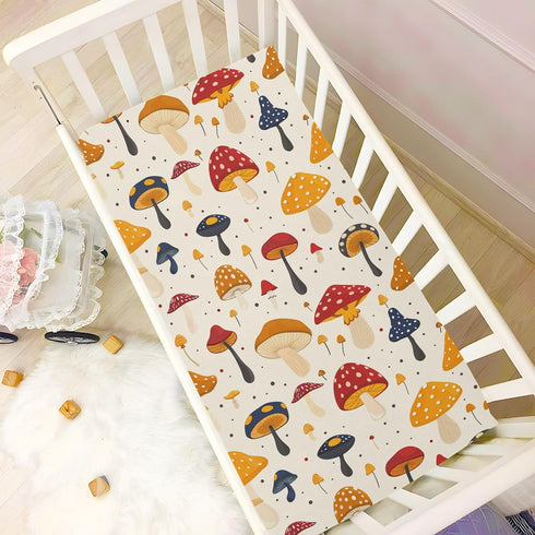 KICPOAY 39 27 Fitted Crib Sheets Red Yellow Mushrooms White Stretchy Portable Playard Sheets for Baby Toddler