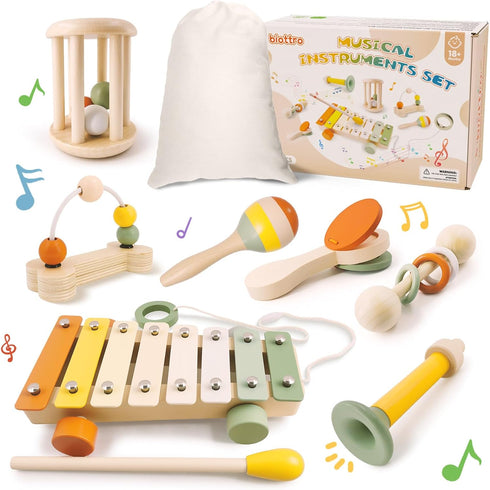 Wooden Musical Instruments Set for Toddlers 18+ Months - 7PCS Montessori Educational