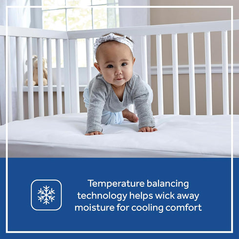Sealy Baby Cool Comfort Waterproof Fitted Toddler Bed & Baby Crib Mattress Pad Cover, 52" x 28"