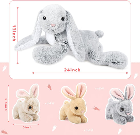 Large Bunny Stuffed Animal 24" - 4Pcs Plush Toy Gifts for Kids, Cuddly Mommy Bunny with 3 Small Bunnies
