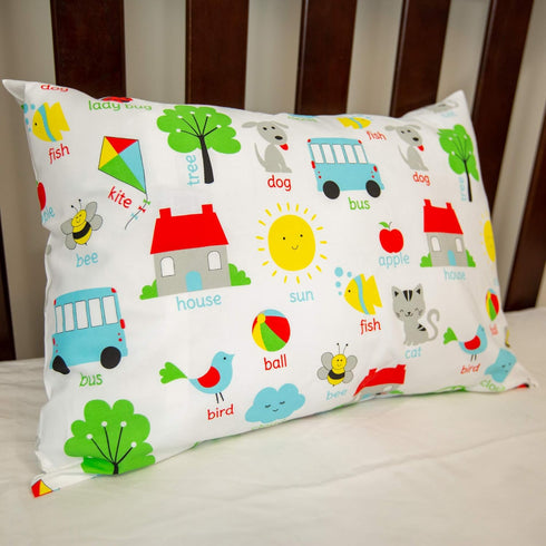 Toddler Kids Pillowcase for Boys and Girls, Words, 13x18 14x19, 100% Cotton, Envelope Style Closure