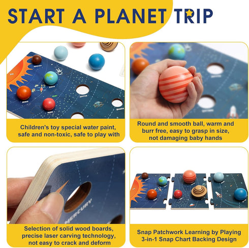 MOHLTIAPD SystemMontessori Wooden Solar System Model BoardKids Solar Planet Toys,Educational Planets Balls,Preschool