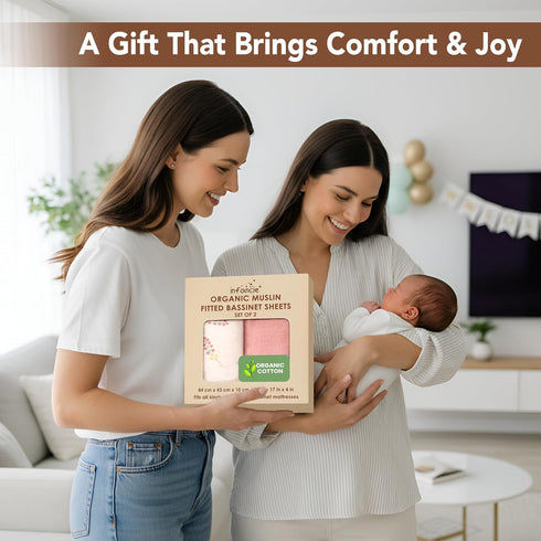 100% 33 17 Inch 2 Pack Organic Cotton Muslin Baby Bassinet Baby Sheet X Soft Breathable Lightweight Stretchable Bed