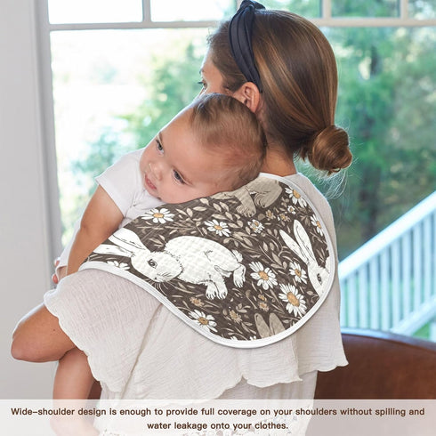 Bulletgxll Set 4, White and Brown Rabbits Unisex Baby Burp Cloths of Soft Absorbent Organic Cotton Muslin Burping