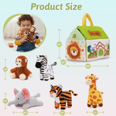 OUOZZZ 1 2 3 Set 9.8" Year Old Toys - Mini Zoo Stuffed Animals Interactive Plush Toys for Babies & Toddlers