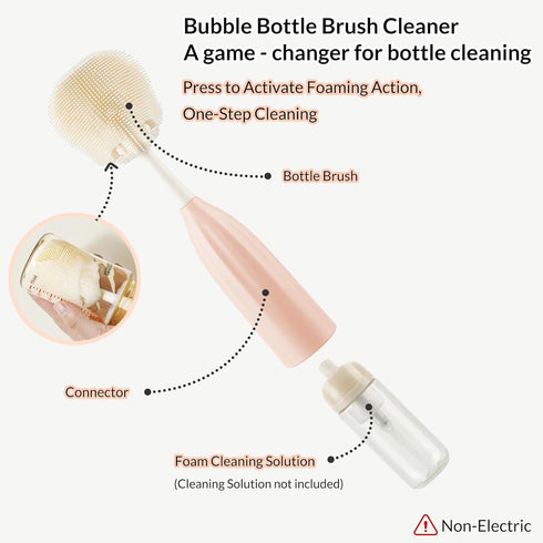 biqin Baby Bottle Brush Kit with Push-Press Bubble and Drying Rack for Bottle Cleaning, Bendable Bottle Cleaner Brush
