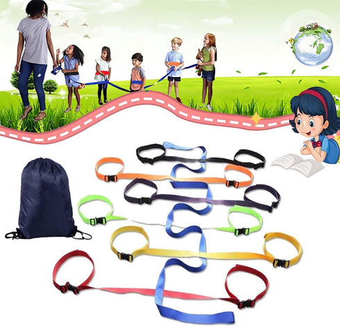 Toddler Walking Rope with Waist Belts, 12 Colorful Handles, Outdoor Safety Daycare Rope for Preschool Nursery