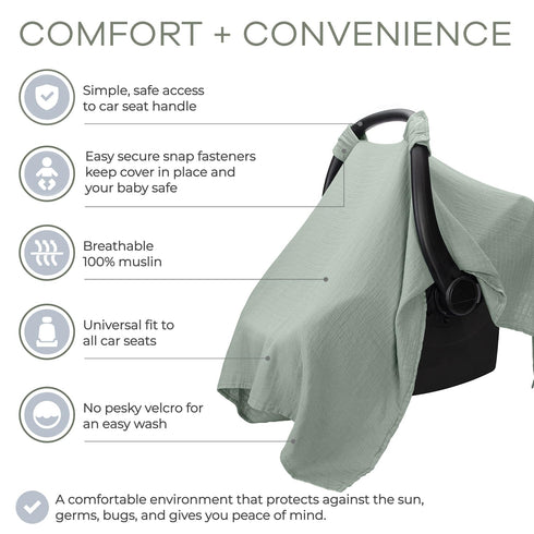 Pack 6 Comfy Cubs Muslin Cotton Baby Car Seat Cover and Burp Cloths Bundled