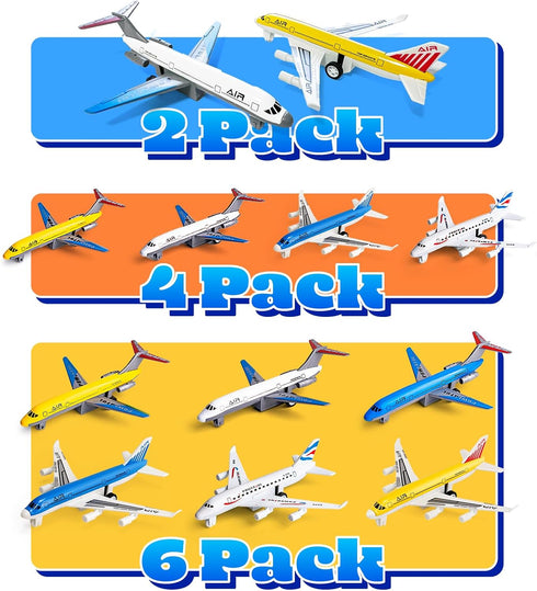3 4 5 6 (2 pack) Airplane Toys, Metal and Plastic Plane Pull Back Airplane Toys for Years Old Boys Girls, Die Cast