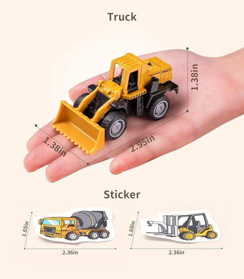 3 4 5 6 7 8 Mini Construction Toys for Kids, Die Cast Construction Truck Vehihcles with Stickers for Toddler Age Years