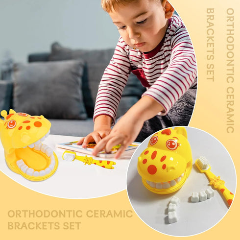 Cartoon Giraffe Dental Toy Set - Interactive Teeth Model with Toothbrush for Teaching Brushing, Baby Toddler Kids Tool