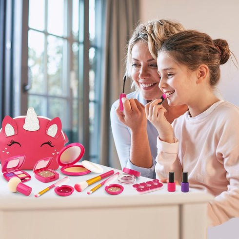 Set 3-5 4-6, 3 4 5 6 7 Toddler Pretend Makeup Kit for Girls, Play Makeup for Kids Fake Make up Toy with Unicorn Purse
