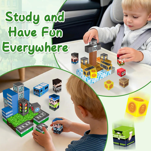 100 Set, Playset PCS Kids Magnetic Building Blocks, Police Station and Pirate Ship Theme, Educational Construction Toy