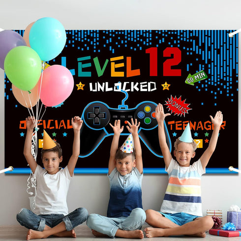 Video Game Birthday Decorations for Boys, 8-14th Birthday Theme Photo Props Backdrop Banner