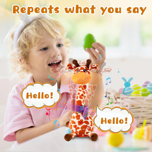 JISON21 Dancing Talking Giraffe Plush Toy, Funny Singing Recording & Repeating Musical Giraffe, Unique Valentine's Day