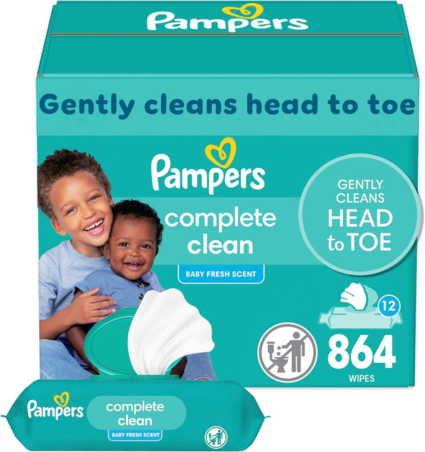 Pampers Baby Wipes, Complete Clean Baby Fresh Scented Wipe, Gently Cleans Head
