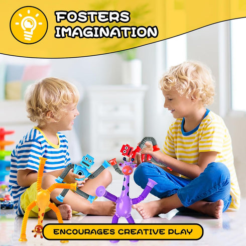 8pc 3 4 5 6 7 8, Robot Giraffe Sensory Travel Toys for Toddlers Boy Ages Airplane Activities Suction Autism Pop Tube
