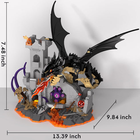 1 Set 919 Set, 8+ OWNONE Dragon Building with Dice Tower, PCS Flaming Medieval Castle Building Blocks Fantasy Model Kit