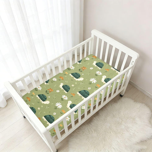 miaozhen 1 Pack 52x28 Cotton Baby Crib Sheets for Boys Girls Soft Cute Cartoon Seasons Turtles Muslin Crib Sheets