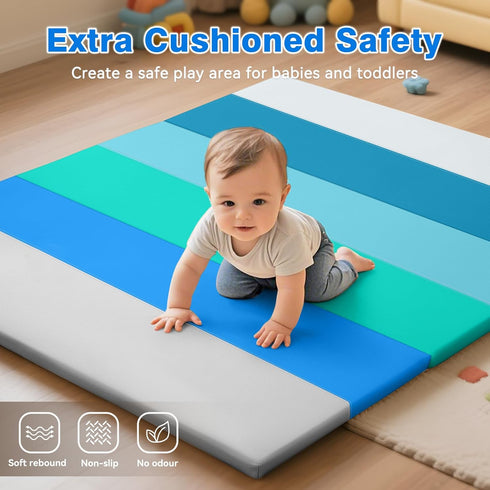 TODIBY Foam Baby Play Mat: PU Leather Waterproof Kids Playmat - Trifold Floor Mat - Large Play Mat for Playpen Thick