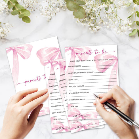 30 -P10 Parents to be Game Cards for Baby Shower Games Activity, Pink Bow Baby Shower Game Cards, Gender Reveal Party