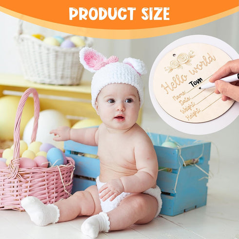 THSLSFX 6 Inch Baby Announcement Sign, Hello World Newborn Sign with Marker Pen and Ink Pad for Baby Shower Hand