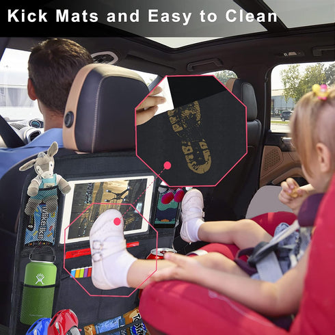 Ecurfu Backseat Car Organizer with 10 Compartments, 10 Inch Tablet Holder, Waterproof Storage Bag for Kids Cars (Black)