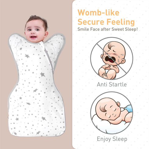 0-3 2 Packs 3-Way Baby Sleep Sacks Swaddles for Newborn Months Arms Up Swaddle Blanket Cotton, Hands Up Transitions