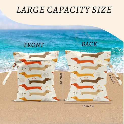 CFGBFDGH 12x10 Inch, Dog Wet Bags Cute Dachshund Waterproof Travel Laundry Bags, Washable Reusable Wet Dry Bag
