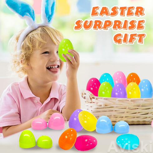 96Pcs 2.36inch 2pcs Aviski Colorful Easter Plastic Eggs for Kids Egg Hunt Basket Bag Empty Stuffers Fillers with Cute