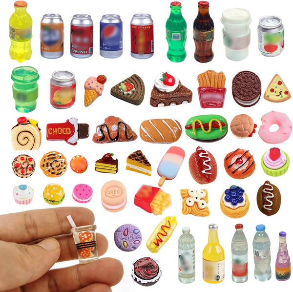 50Pcs Miniature Food Drinks Bottle Soda Pop Cans, Pretend Play Mini Kitchen Game Party Accessories for 1/12 Doll House