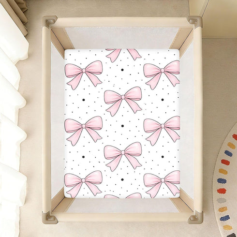 CZXW 52" 28" Pink Bowknot Pattern Crib Sheets Fitted x Natural Cotton Soft & Breathable for Baby Crib Mattress