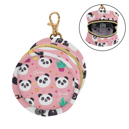 PYBUG Panda Round Pacifier Storage Case, Polyester & TPU Lined with Hook Buckle, Pacifier Container Box for Baby