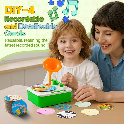 yimido 96 Kids Phonograph Toddler Record Player with Learning Cards, Early Education Machine Record Player Music Box