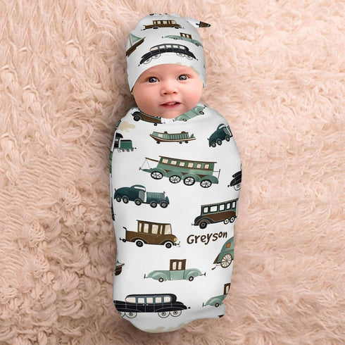 YallLocoMo Seamless Sets Custom Newborn Swaddle Blankets Hat Car Soft Baby Receiving Blanket Swaddle Sack for Baby