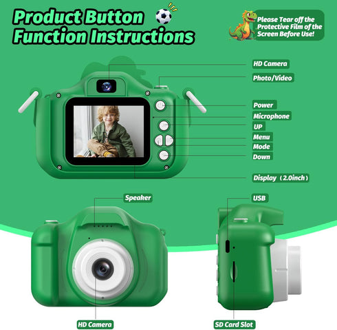 Cimizi 32G 3 4 5 6 7 8 9 10 11 12 Dinosaur Kids Camera for Boys Girls, Toddler Digital Selfie Camera with Cute