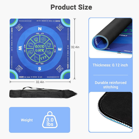 32.4" 32.4" Mahjong Mat for Table with Carrying Bag, x Non-Slip Neoprene Mahjong Mat with Rules, Noise-Reducing Gaming