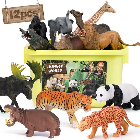 FRUSE Safari Animals Figures Toys, 12PCS Wild Zoo Animals Figurines, Realistic African Jungle Animals Playset for Kids